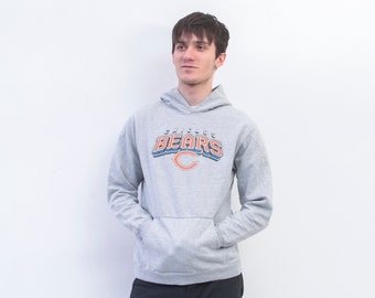 Vintage REEBOK Men M Chicago Bears Sweater Jumper Pullover Hoodie Cotton Sweatshirt Hooded Grey Retro NFL Hooded Casual 2k