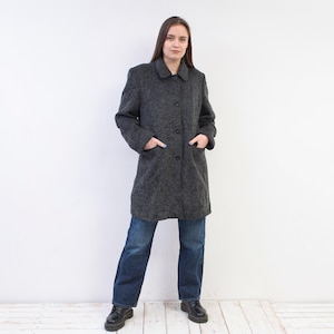 Vintage thomas burberry women m wool mohair overcoat, coat grey warm mid length jacket button up warm medium english burberrys 80's 2k