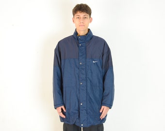 Chaqueta aislante Nike XL vintage para hombre, abrigo de fútbol (UK 45/47), con capucha y cremallera, cortavientos azul, ropa deportiva retro, top 3D