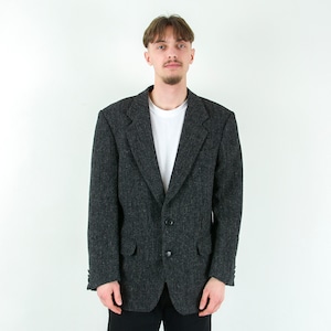 Monor House x Harris Tweed Blazer Men's Vintage Uk 40 Us Jacket Wool, Herringbone Grey Sport Coat Eu 50 Suit Formal M Retro Medium Shoot 4v