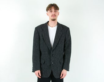 Monor House x Harris Tweed Blazer Herren Vintage Uk 40 Us Jacke Wolle, Herringbone Grau Sport Sakko Eu 50 Anzug Formell M Retro Medium Shoot 4v