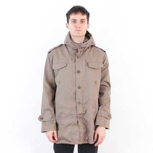 Vintage Men S Jacket Parka Coat German Army Faux Sherpa Fur Lining, Deutschland Button Retro Shearling Winter Hooded Khaki Outerwear 80s 3k
