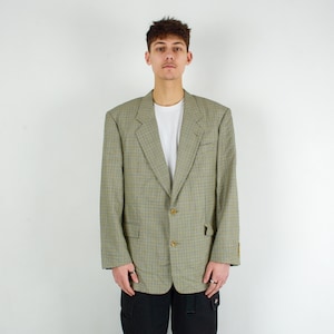 HUGO BOSS Delon Houndstooth Vintage Men&#39;s XL Wool Blazer, Uk 44 Us Suit Jacket Eu 54 De, Sport Coat, Tweed Retro Teacher Designer Rare 5s