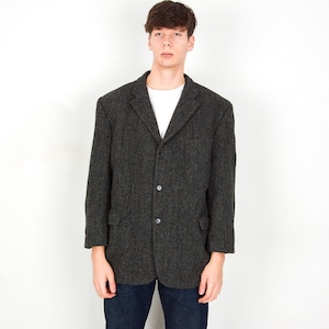 Harris Tweed x Digel Men UK 50S US Vintage Blazer, Wool Herringbone 3xl Suit Sport Coat, Jacket EU 60S De Short Formal Hunting Shooting 5s