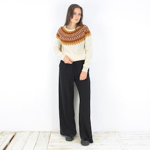 Vintage women m icelandic style sweater, fair isle pullover jumper sweatshirt, winter christmas, cute icelandic top patterned lightweight 3d