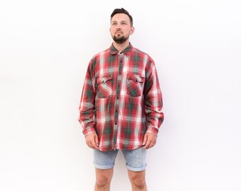 LEVI'S STRAUSS Vintage hombres XL camisa casual manga larga algodón cepillado, botón superior a cuadros comprobar tartán leñador cálido camiseta occidental 1a