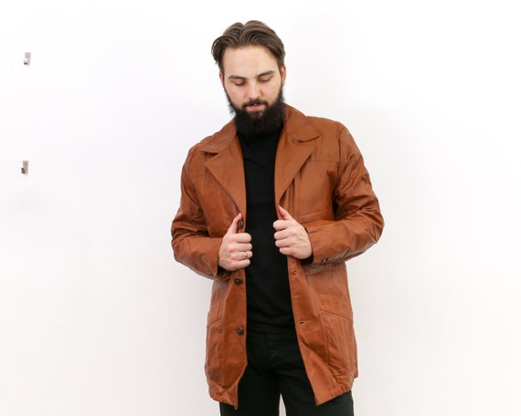 Leather Vintage Men's L Jacket Burnt Brown Ochre … - image 3