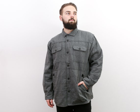 Outdoor Life Vintage Flannel Men s XL Lined Over Shirt Grey Button Up Jacket Plaid Casual Button Down Oxford Hipster Warm Winter UK XL 1SS