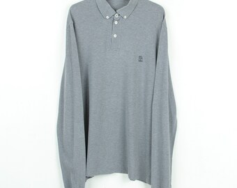 BRUNELLO CUCINELLI Men's XL Polo Shirt, Long Sleeved Rugby Grey,  Shirt style Collar, Italian designer top tee 4g