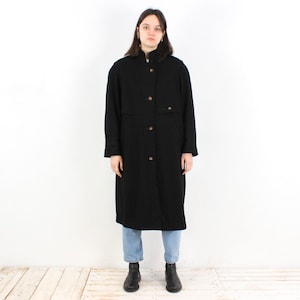 Vintage bavaria loden ursl trachten womens l xl pure new wool over coat long jacket black winter warm outwear outdoors wooden button up 3v