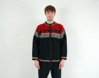 DALE OF NORWAY vintage homme M Chunky laine cardigan tricoté avec fermeture éclair sur toute la longueur pull pull doublure nordique nordique Fair Isle veste rétro chaud 3D