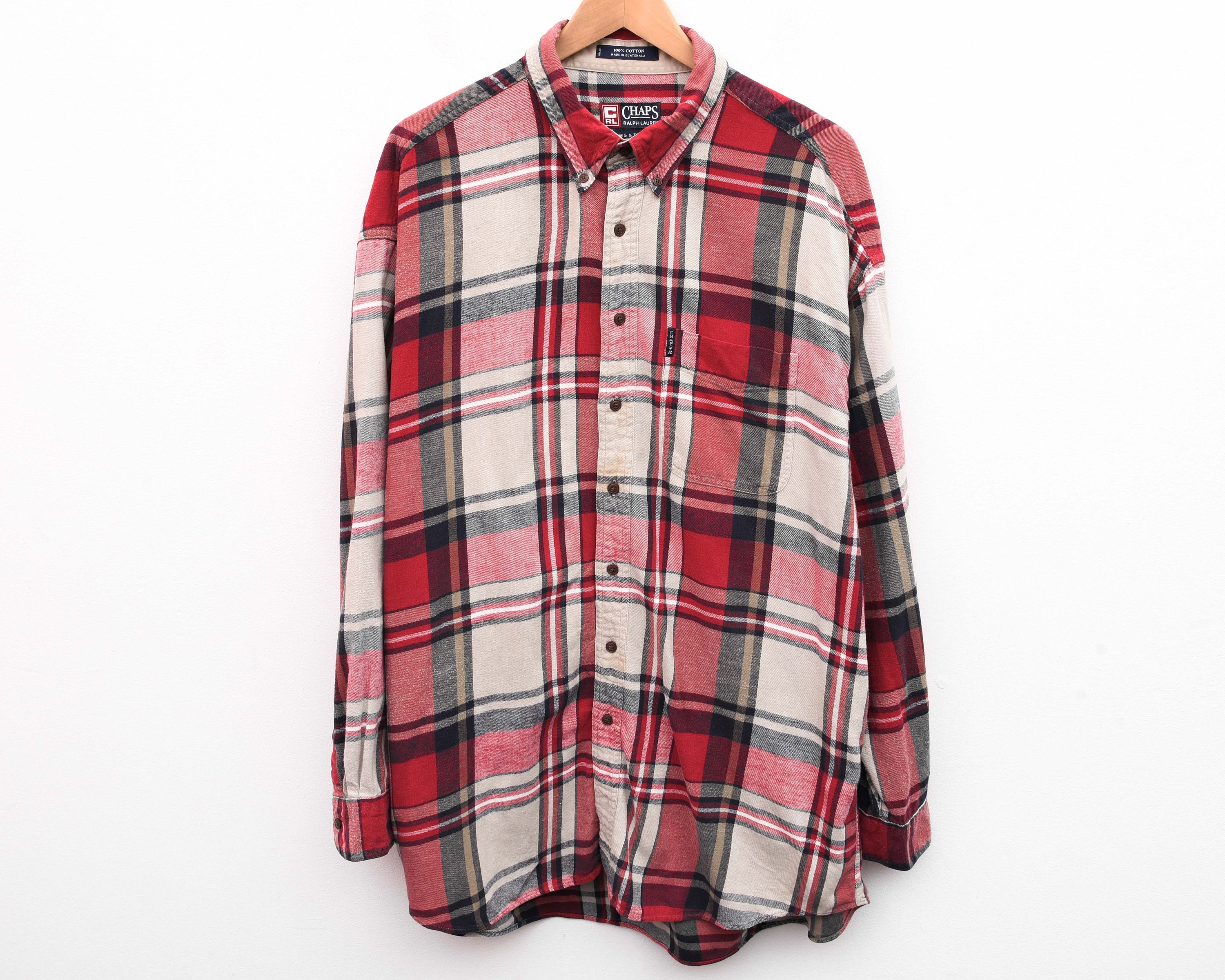 CHAPS Ralph Lauren Vintage Men's 2XL Big Tall Plaid Shirt Cotton