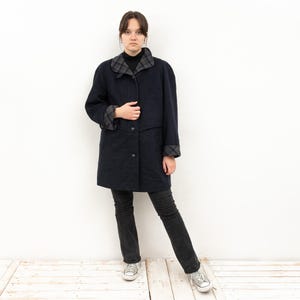 Vintage c&a your sixth sense alpaca loden women xl wool over coat, uk 18 us 14 jacket black winter warm button up trachten jager janker 2n