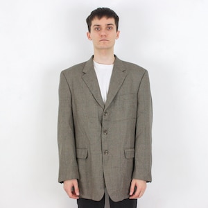 Blazer vintage de lana de cordero Lauren Ralph para hombre, talla 44 (Reino Unido), chaqueta de espiga de tweed a cuadros, talla 54 (Europa), abrigo, traje a cuadros, talla XL, estilo rústico, para boda, estilo retro, talla L, 3B