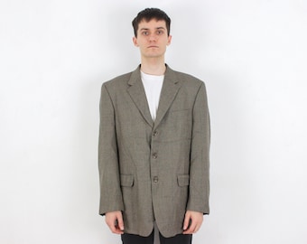 vintage Ralph Lauren homme laine d'agneau blazer Royaume-Uni 44 veste à carreaux US tweed à chevrons UE 54 manteau costume à carreaux XL mariage rustique rétro haut 3b