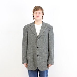 HUGO BOSS Mars Vintage Mens Wool Blazer UK 40 Us, Gray Herringbone Tweed Sport Suit Jacket Eur 50 Button Up Coat M, Boho Medium Wedding 3l