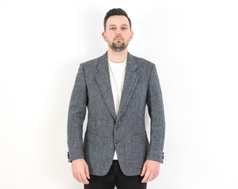 Vintage HARRIS TWEED Herren UK 42 Us Wollblazer Herringbone Jacke Sportmantel Eu 52 Formeller Anzug Professor Geek Button Up Kragen Top 3b