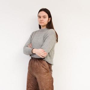 Vintage Damen M Kaschmir Pullover Wolle Glanz Pullover Weihnachten Grau Pullover Glanz Retro lässig Klassisch warm Winter Herbst Kleidung Damen 1g