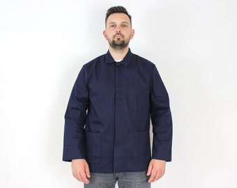 LABOR Men's UK 42 US vintage Navy Blue Worker Chore Jacket L Utility Coat Workgear Work Shirt Eu 52 Factory Builder Specialist French 3a
