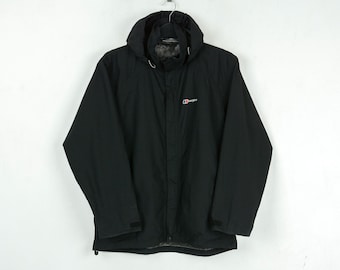 Berghaus Women L ski jacket, liner coat hooded windbreaker full zip up parka, Gb 16 Uk Size 12 Us walking hiking camping black outdoor