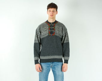 MY WAY vintage L 100 % laine Shetland pour homme Pull-over avec crochets et boucles en métal Tricot norvégien d'hiver Nordic Fair Isle Retro Top 4b