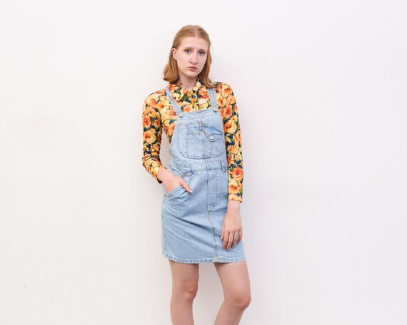 Vintage Vero Moda Women Xs Denim Dungarees, Pinafore Dress Button