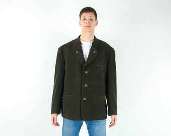 DISTLER Trachten Vintage Men's  UK 46 US Blazer, Wool Cashmere Jacket Eu 56, Sport Coat Dark Green Jager Janker 2XL Cardigan Oktoberfest 4v