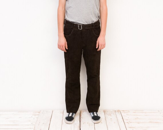 Pantalon trachten en cuir v ritable vintage homme W34 L32 pantalon