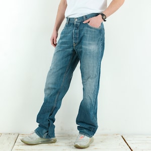 LEVI STRAUSS Vintage 501 Men W36 L34 Regular Fit Straight Leg Blue Jeans Button Fly Denim Trousers Retro Pants Everyday Streetwear Casual 4k
