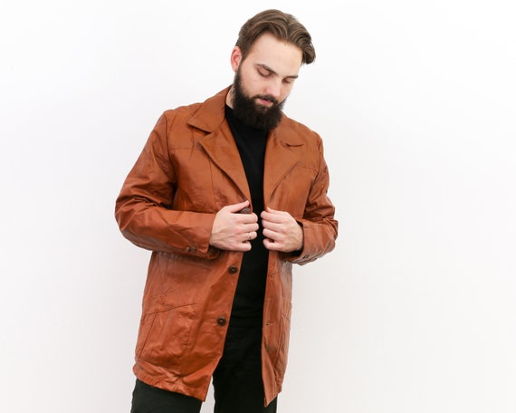 Leather Vintage Men's L Jacket Burnt Brown Ochre … - image 2