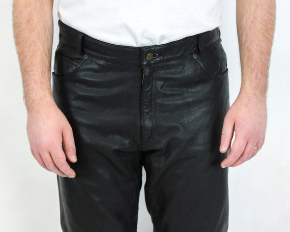 Vintage JOFAMA Men W40 L36 Leather Pants Trousers… - image 4