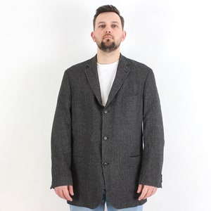 HUGO BOSS Mars Men&#39;s Blazer Uk 46 Us Suit Wool Jacket EU 56 Vintage Sport Coat Gray Button Up 2XL Formal Business Wedding School Uni xxl 3b