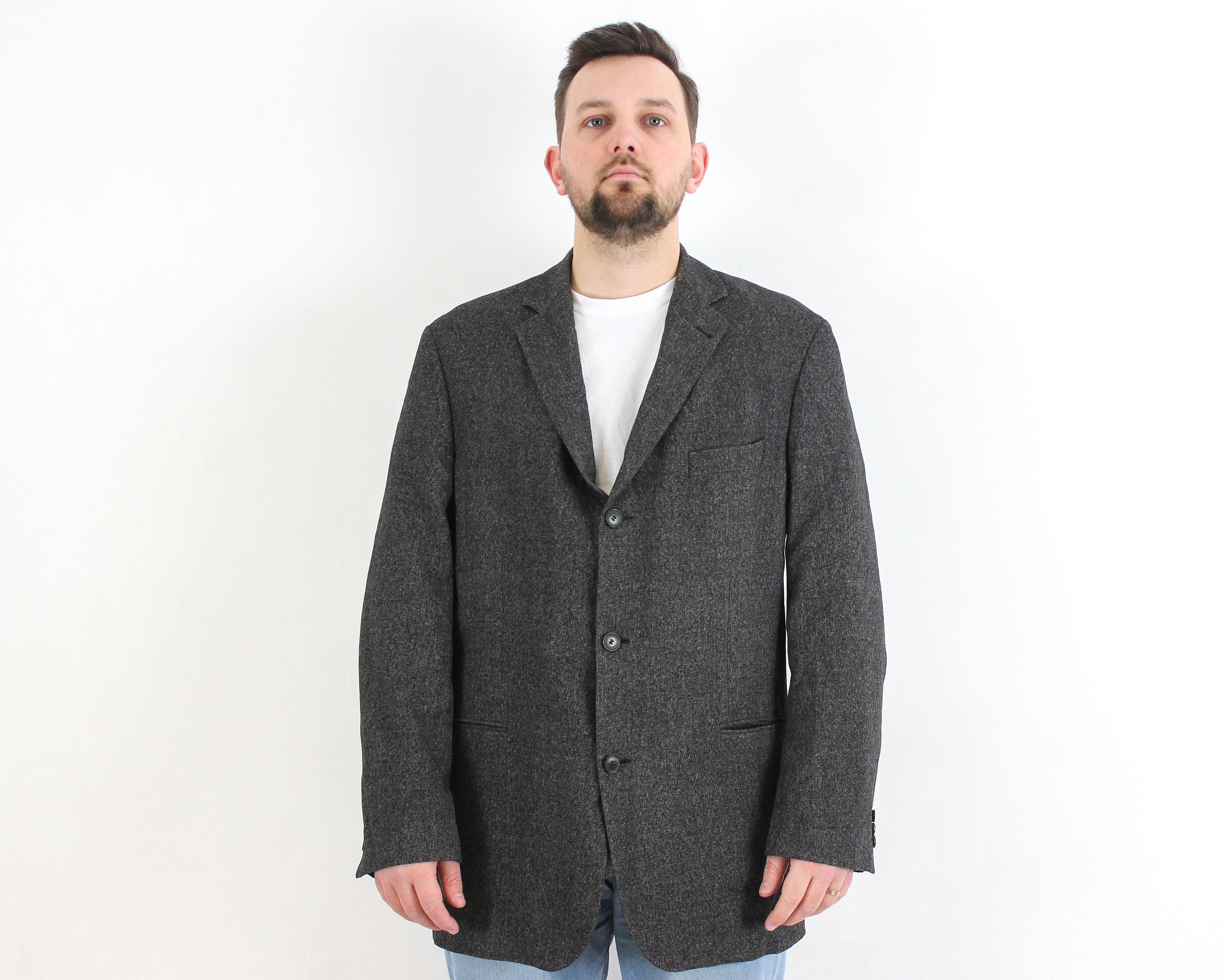 Blazer Hugo Boss 100% Laine Gris Foncé - Taille US 40S (IT 50S) - Coupe Classique Deux Boutons - Neuf Sans étiquettes
