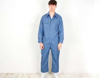 ECLAIR x Bragard Made in France 1983 Vintage Men L Zipper French Work Boilersuit, Chore Jumpsuit Overalls Workgear Utility Retro Blue 5v