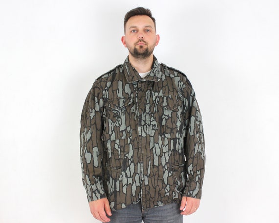 Alpha Industries Hunting L Jacket Snap Coat, - Camo 3a M-65 Men\'s Coat Tree Zip Army Vintage Cold Weather Field Button up USA Etsy Regular, Trebark