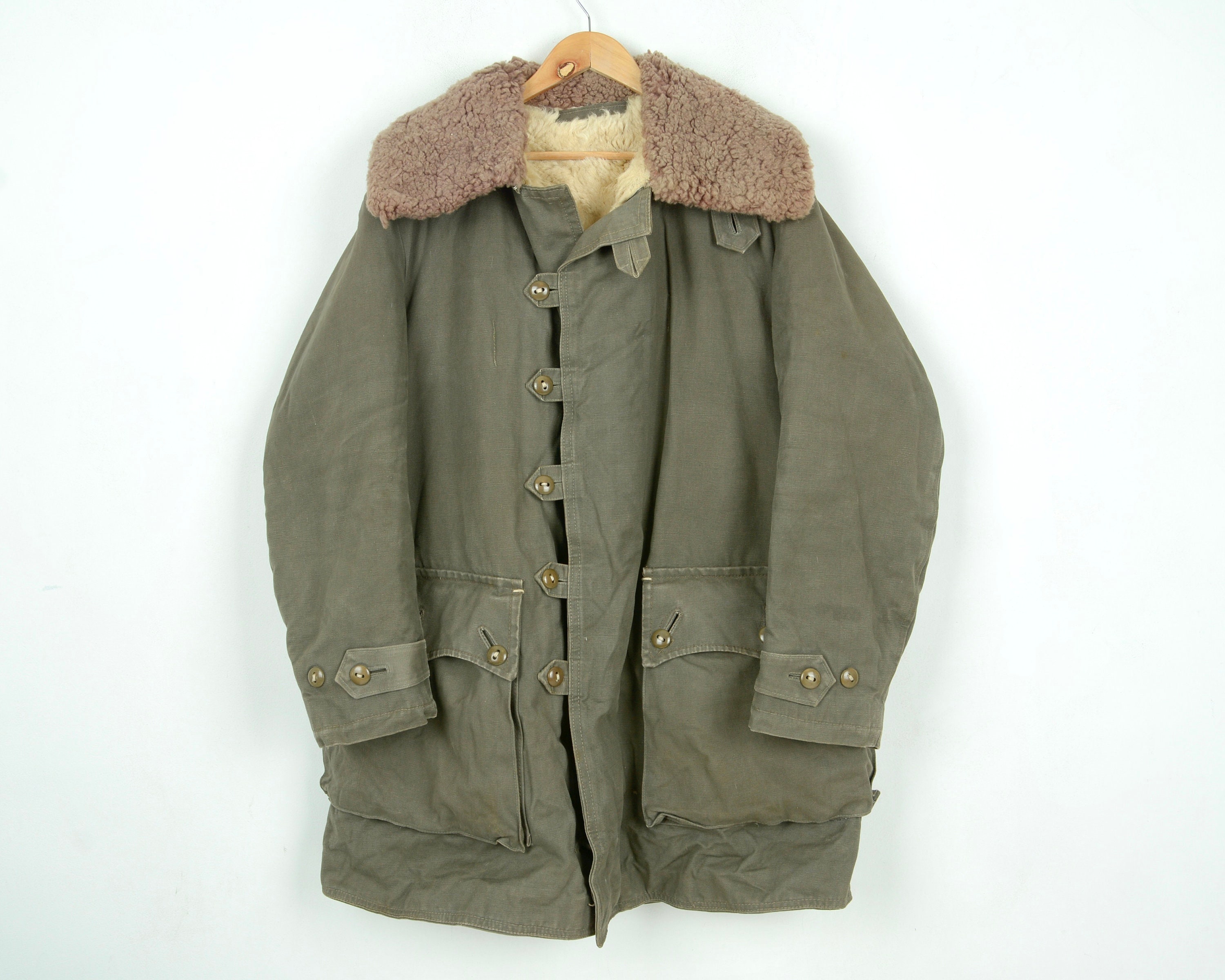 Parka Overcoat Swedish M1909 Sheepskin Coat Vintage 1940s