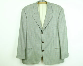 Blazer Hugo Boss pour homme en laine à carreaux UK 44S Us, vintage Eur 54S de Sport Veste manteau tartan beige décontracté élégant manteau à carreaux tartan tweed 4v