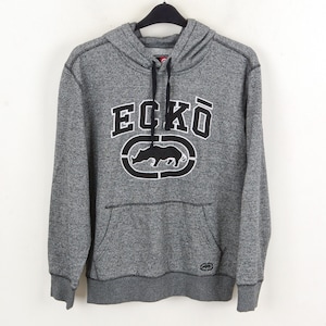 ECKO UNLTD Streetwear Vintage Hoodie Men M Grey Logo Skate Skater Baggy Y2K, embroidered Hooded Jumper Sweater, Stitched Hip Hop medium 5s