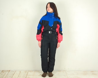 Brugi ski wear Brugi vintage y2k snow suit women M jumpsuit, nylon overalls snowboard padded insulated, belted one piece 2000's skiing 4n