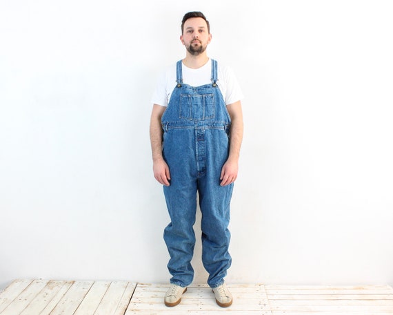 Vintage Mens 2XL Denim Dungarees Bibs Workwear Chore Utility