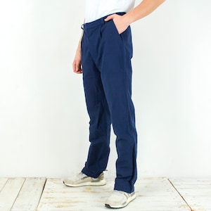 Vintage Men W36 L34 Straight Pants, Trousers Workwear EU 52 Chore Utility Blue French Workers, Button Fly Retro Workgear Cotton Sanfor 4k