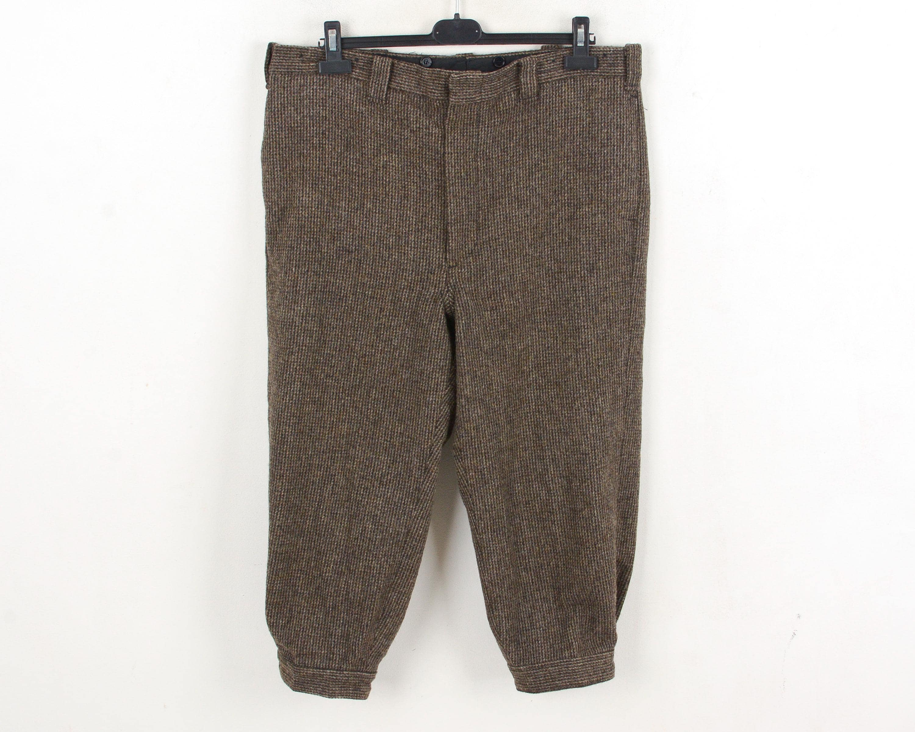 【70s】EURO Vintage Tweed Trousers Optizip Mens Vintage Tweed Trousers Brown Blue 1920s Peaky Blinders