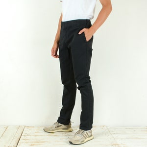 Dickies Vintage Mens W34 L34 Slim Fit Pants Canvas Cotton Trousers Black Zip Fly Zipper Everyday Casual Formal Streetwear Office Workwear 4l