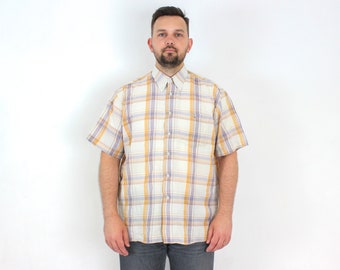 Camisa vintage GANT para hombre, talla 2XL, manga corta, botones, algodón, para trabajo, informal, oficina, formal, tartán, verano, años 90, Y2K, retro, XXL, 3A