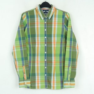 Tommy hilfiger stretch women s button up shirt check plaid tartan dress  size 6