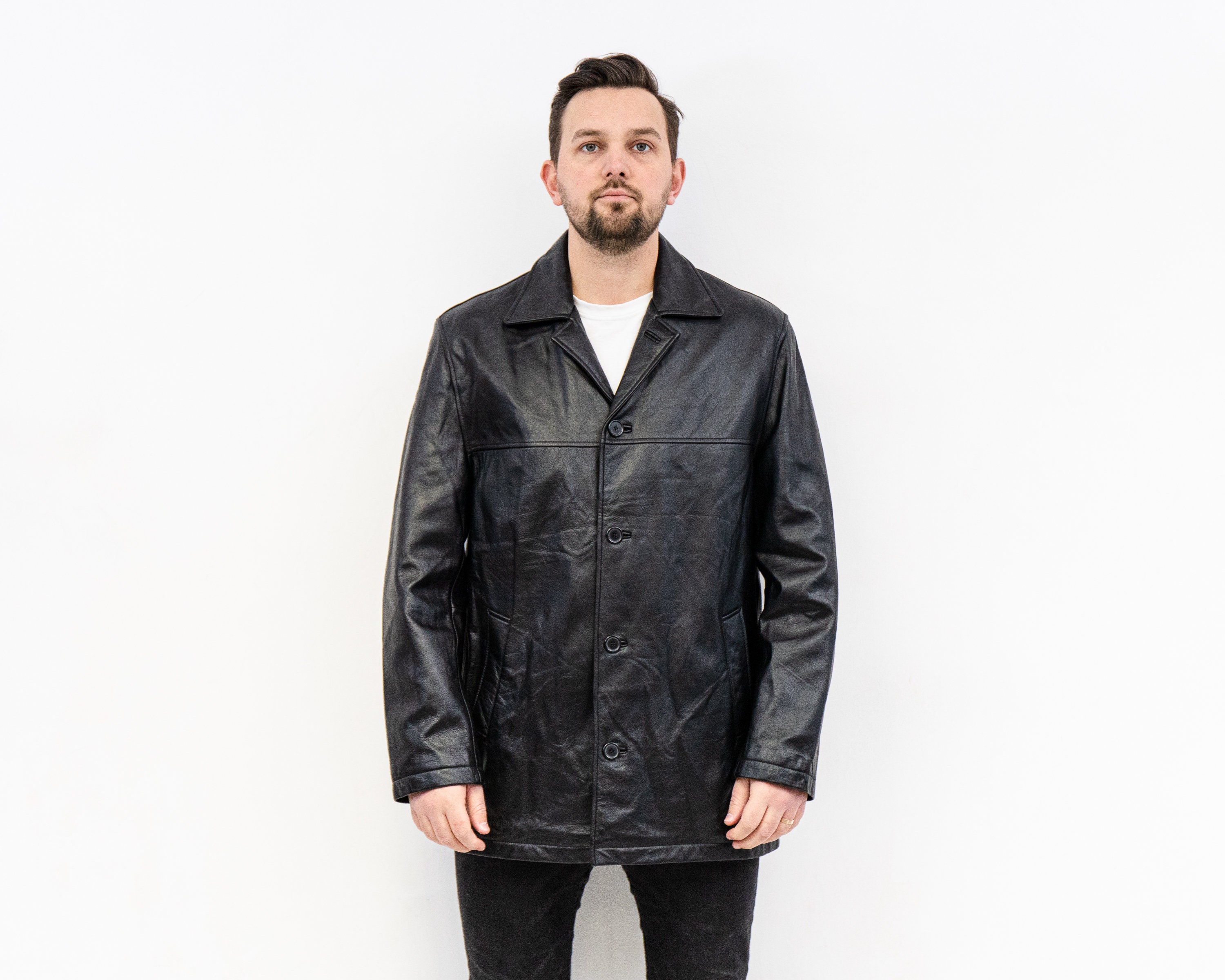 Vintage BATISTINI Mens L Real Genuine Leather Jacket Over Coat