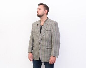 LODENFREY Vintage L Uomo UK 42 US Blazer Tradizionale Cappotto a Quadri Plaid Eu 52 De Giacca Tedesca Trachten Janker Jager Retro Suit Tweed Large 1r