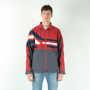 Adidas 1990&#39;s Vintage Men&#39;s L Retro Tracksuit Jacket, Jumper Sports Full Zip Up Football Runing Jogging Soccer, Red Grey Track Jacket Top 4b