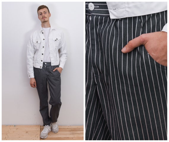 VINTAGE 1990's Men's Small W29 Striped Gray Trouse