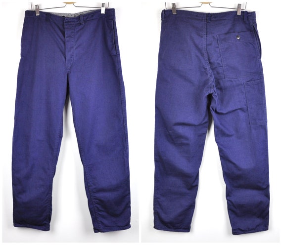 French Worker 80's Men's W34 L30 Pants, Blue Strai